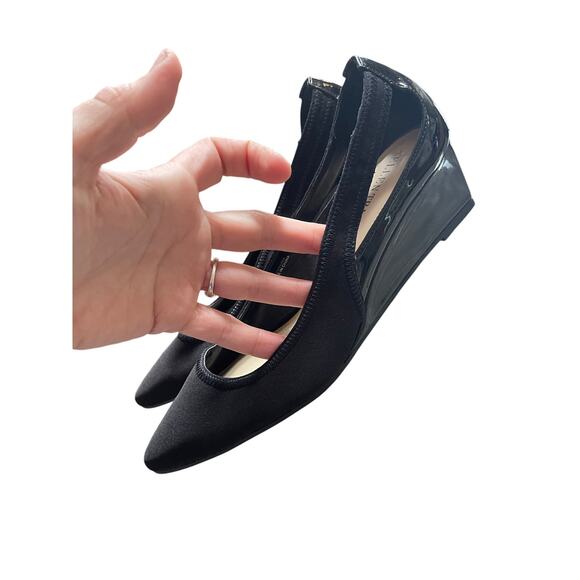 Ellen Tracy black sling patent leather square wedge heel Sz 8 women’s - Picture 2 of 8